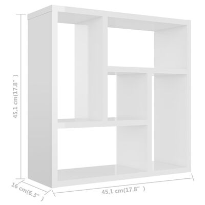 vidaXL Seinähylly korkeakiilto valkoinen 45,1x16x45,1 cm lastulevy