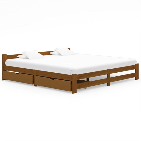 vidaXL S&auml;ngynrunko 2 vetolaatikolla hunajanrusk. t&auml;ysi m&auml;nty 200x200cm