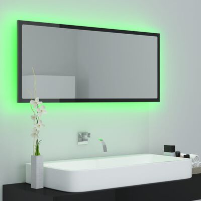 vidaXL LED-kylpyhuonepeili korkeakiilto musta 100x8,5x37 cm akryyli