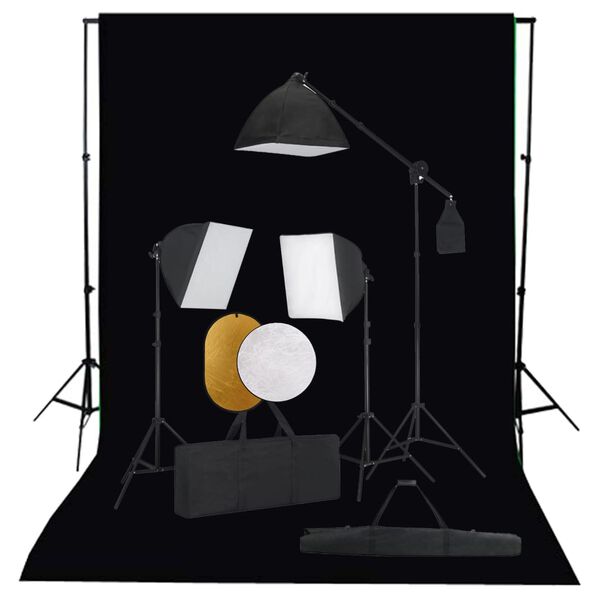vidaXL Valokuvastudiosarja softbox-valot, taustakangas ja heijastin