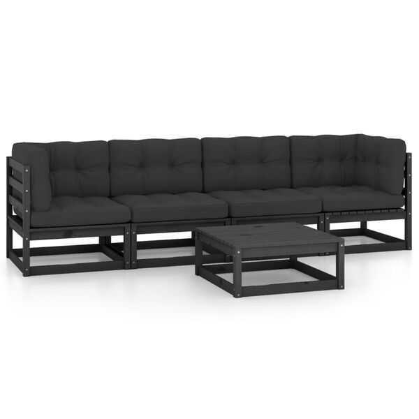 vidaXL 5 -osainen Puutarhasohvasarja tyynyill&auml; t&auml;ysi m&auml;nty