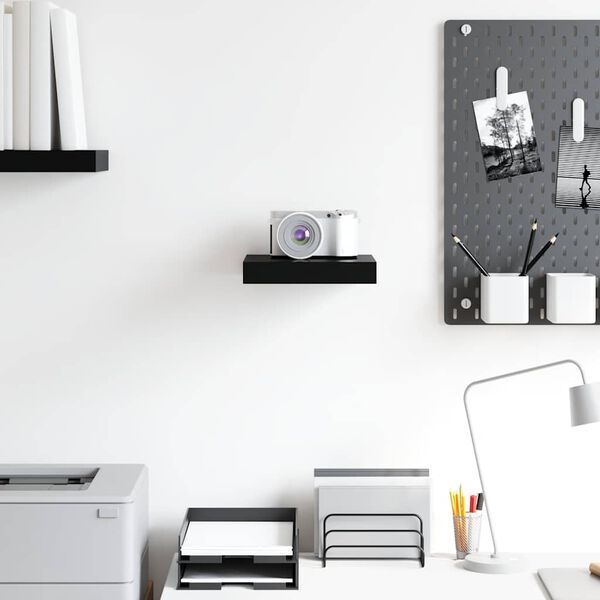 vidaXL Kelluva sein&auml;hylly korkeakiilto musta 23x23,5x3,8 cm MDF