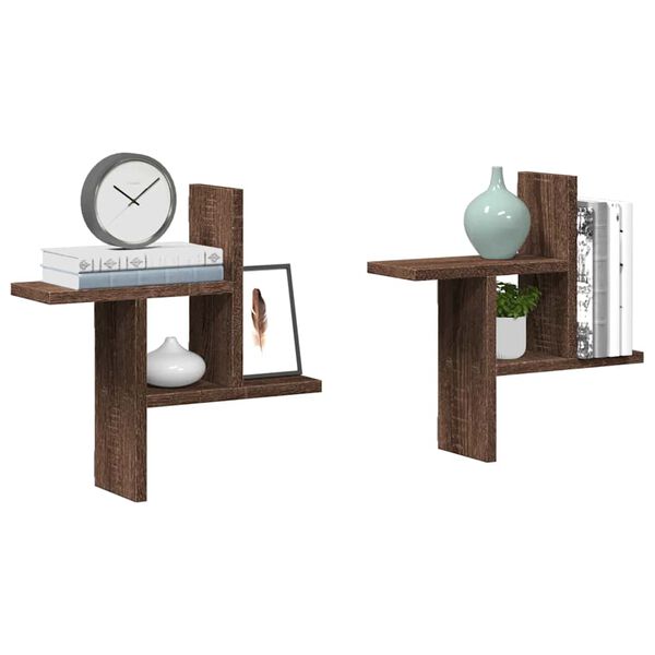 vidaXL Sein&auml;hyllyt 2 kpl ruskea tammi 38x12x38 cm tekninen puu