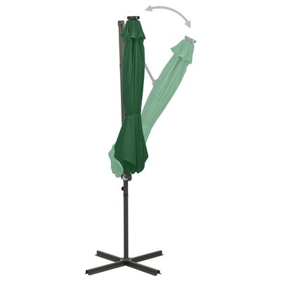 vidaXL Riippuva aurinkovarjo tangolla ja LED-valoilla vihreä 300 cm