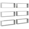 vidaXL Kuutiosein&auml;hyllyt 6 kpl betoninharmaa 80x15x26,5 cm lastulevy