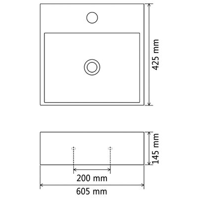 vidaXL Keraaminen pesuallas hanareiällä 60,5x42,5x14,5 cm Valkoinen