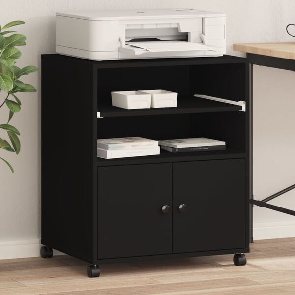 vidaXL Tulostinteline pyörillä musta 60x48x74 cm