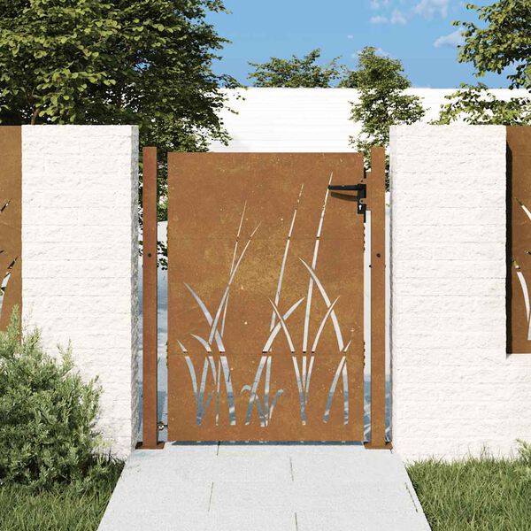 vidaXL Puutarhaportti 100x150 cm Corten-ter&auml;s Ruohokuvio