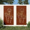 vidaXL Puutarhasein&auml;koristeet 2 kpl 105x55 cm corten ter&auml;s kukkakuvio