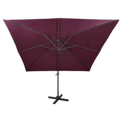 vidaXL Riippuva aurinkovarjo tangolla ja LED-valoilla viininpu. 300 cm