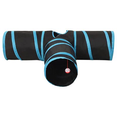 vidaXL Kissatunneli 3-suuntainen musta ja sininen 90 cm polyesteri