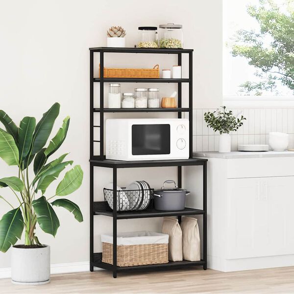 vidaXL Keitti&ouml;hylly Musta tammi. 80 x 40 x 168 cm Tekninen puu