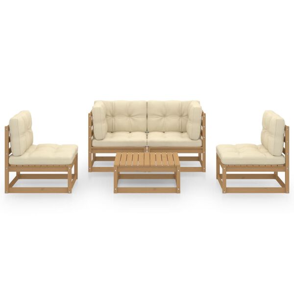 vidaXL 5 -osainen Puutarhasohvasarja tyynyill&auml; t&auml;ysi m&auml;nty