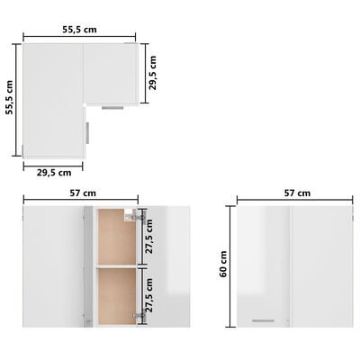 vidaXL Seinäkulmakaappi korkeakiilto valkoinen 57x57x60 cm lastulevy