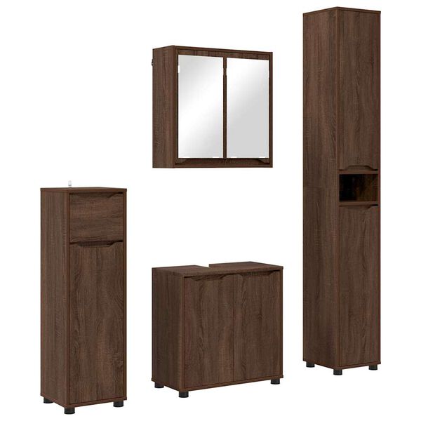 vidaXL Kylpyhuonekalustesetti hyllyllä 4 pcs Ruskea tammi Tekninen puu