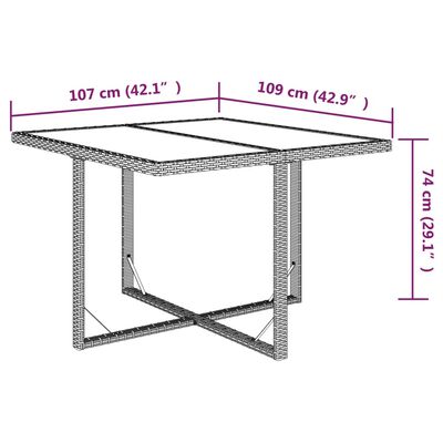 vidaXL Puutarhapöytä beige 109x107x74 cm polyrottinki ja lasi