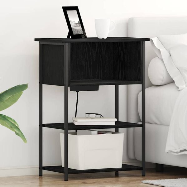 vidaXL Y&ouml;p&ouml;yt&auml;kaappi Musta tammi. 55 x 31 x 76 cm Tekninen puu