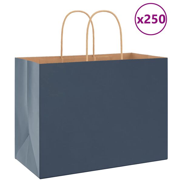 vidaXL Paperikassit 250 kpl kahvoilla sininen 32x17x25 cm