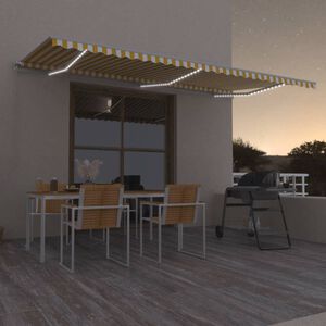 vidaXL Sis&auml;&auml;nkelattava markiisi LEDill&auml; 600x300 cm keltavalkoinen
