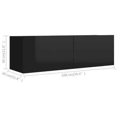 vidaXL TV-taso korkeakiilto musta 100x30x30 cm lastulevy