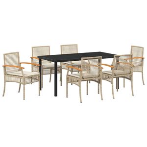 vidaXL Piharuokailu setti tyynyll&auml; 7 pcs Beige ja musta Rottinki