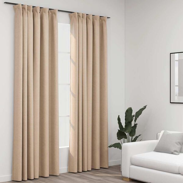 vidaXL Pellavamaiset pimennysverhot koukuilla 2 kpl beige 140x225 cm