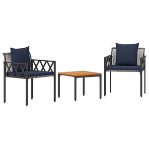 vidaXL Ulkokalusteet Setti 3 pcs Harmaa ja tummansininen polyrottinki