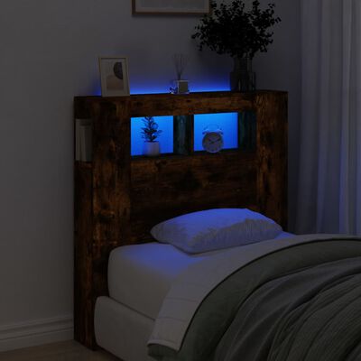 vidaXL Sängynpääty LED-valoilla savutammi 100x18,5x103,5 cm puu