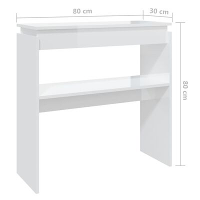 vidaXL Konsolipöytä korkeakiilto valkoinen 80x30x80 cm lastulevy