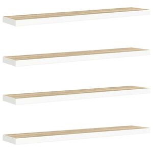 vidaXL Kelluvat sein&auml;hyllyt 4kpl tammi ja valkoinen 120x23,5x3,8cm MDF