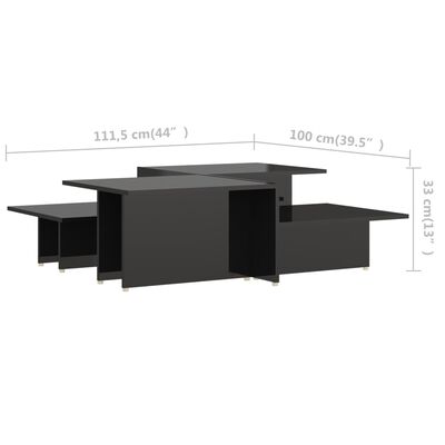vidaXL Sohvapöydät 2 kpl korkeakiilto musta 111,5x50x33cm tekninen puu