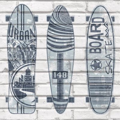 Noordwand Tapetti Urban Friends & Coffee Surfboards sinivalkoinen