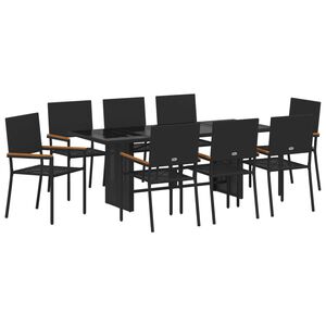vidaXL Piharuokailu setti 9 pcs Musta polyrottinki