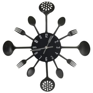 vidaXL Sein&auml;kello lusikka ja haarukka design musta 40 cm alumiini