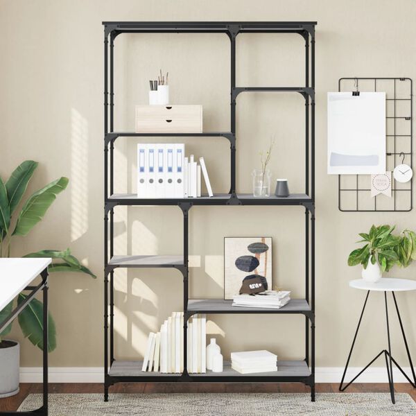 vidaXL Kirjahylly harmaa Sonoma 99x35,5x176 cm tekninen puu ja ter&auml;s