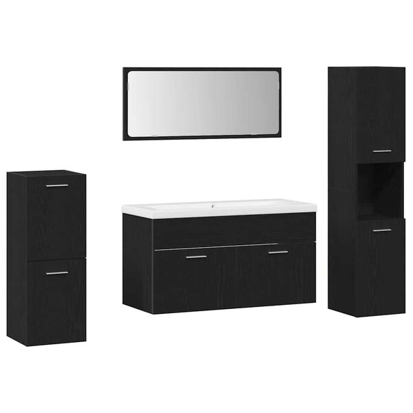 vidaXL Kylpyhuonekalustesetti hyllyll&auml; 5 pcs Musta tammi. Tekninen puu