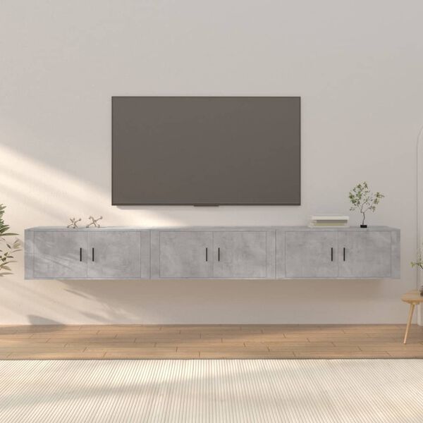 vidaXL Seinäkiinnitettävät TV-kaapit 3 kpl betoninharm. 100x34,5x40 cm