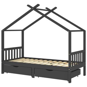 vidaXL Lasten s&auml;ngynrunko laatikoilla harmaa t&auml;ysi m&auml;nty 90x200cm