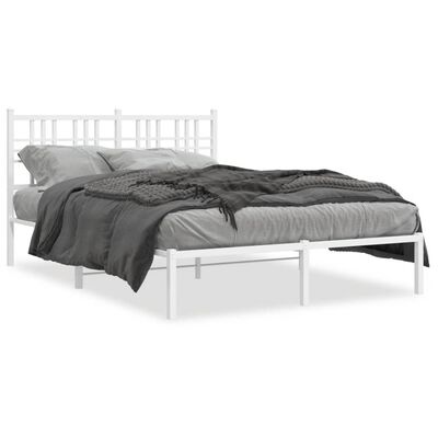 vidaXL Metallinen sängynrunko päädyllä valkoinen 135x190 cm