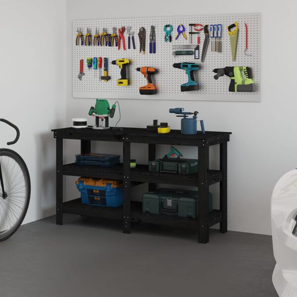 vidaXL Työpenkki musta 142,5x50x80 cm täysi mänty