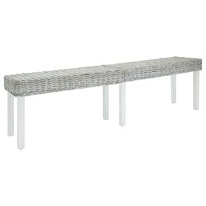 vidaXL Penkki valkoinen 160x35x45 cm luonnollinen kubu-rottinki ja massiivipuu mahonki