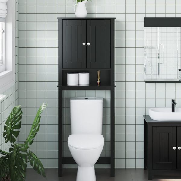 vidaXL WC:n yläpuolinen kaappi BERG musta 60x27x164,5 cm täysi mänty