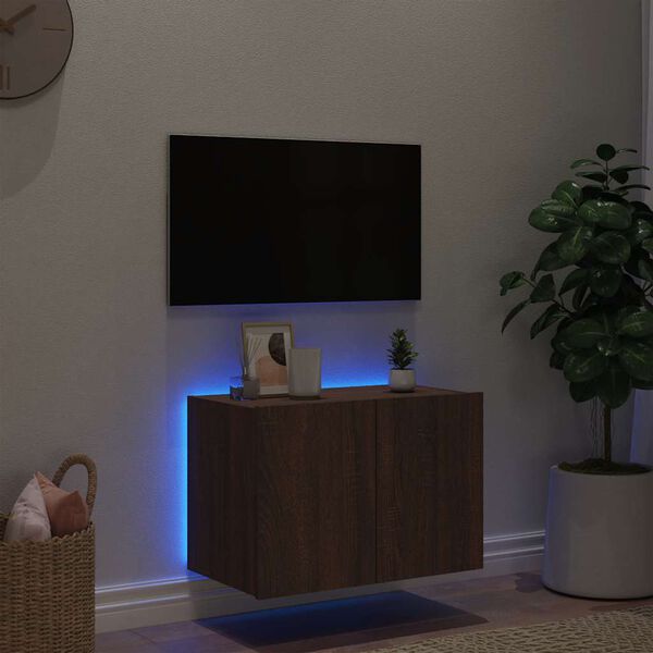 vidaXL TV-sein&auml;kaappi LED-valoilla ruskea tammi 60x35x41 cm