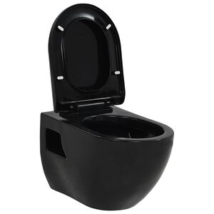 vidaXL Sein&auml;&auml;n kiinnitett&auml;v&auml; WC-istuin keraaminen musta