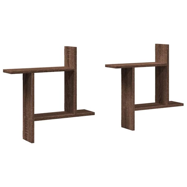vidaXL Sein&auml;hyllyt 2 kpl ruskea tammi 50x12x50 cm tekninen puu