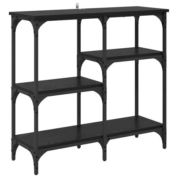 vidaXL Konsolip&ouml;yt&auml; hyllyll&auml; Musta tammi. 80 x 29 x 75 cm Tekninen puu