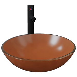 vidaXL Kylpyhuoneen pesuallas hana ja tulppa ruskea karkaistu lasi