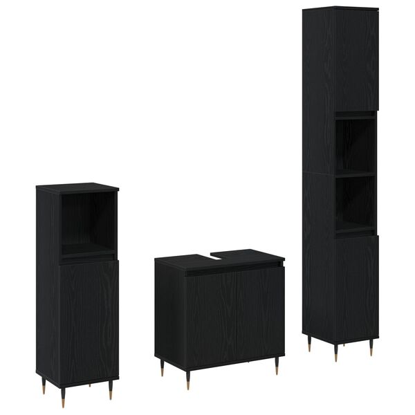 vidaXL Kylpyhuonekalustesarja 3 pcs Musta tammi. 30 x 30 x 190 cm