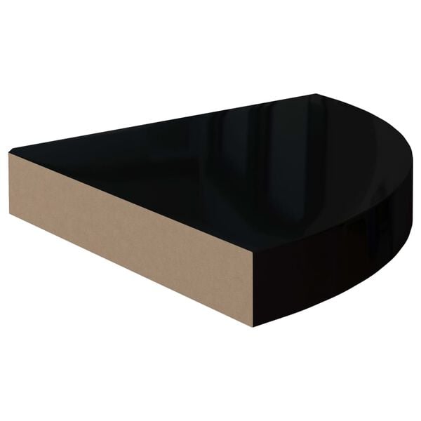 vidaXL Kelluva kulmahylly korkeakiilto musta 25x25x3,8 cm MDF