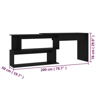 vidaXL Kulmapöytä musta 200x50x76 cm lastulevy